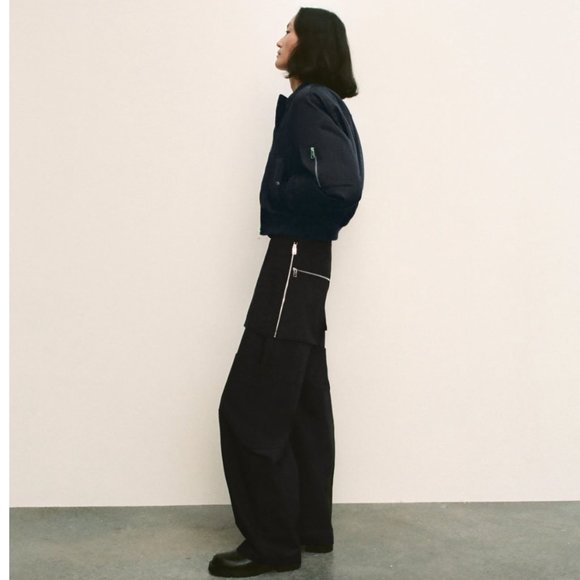 BLOGGER'S FAVE! Zara Short Bomber Jacket Navy Blue NWT - Picture 8 of 10